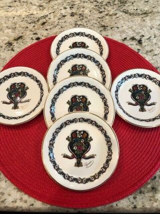 Rare Vintage Gucci Fine Bone China Set of 6 Biscuit Plates - pre - owned 6