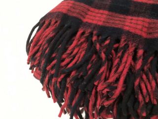 Vintage Pendleton Red Black Green Plaid Fringe Throw Blanket Wool Old Stock 6