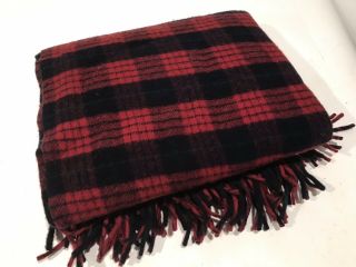 Vintage Pendleton Red Black Green Plaid Fringe Throw Blanket Wool Old Stock 7