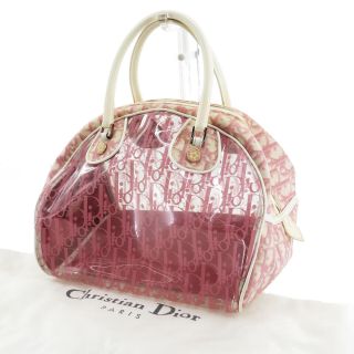 Christian Dior Trotter Hand Bag Pink White Clear Vinyl Vintage Authentic Y687 I