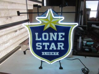 Lone Star Light Neon Beer Sign Rare Sheild Logo Real Authentic Bar Light Pub