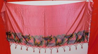 Vintage Art Deco Pink Silk Screen Print Butterfly Fringe Shawl Scarf Stole Wrap 4