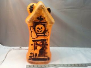 Vintage Orange Haunted House Halloween Blow Mold Decoration Jol,  Bat,  Cat
