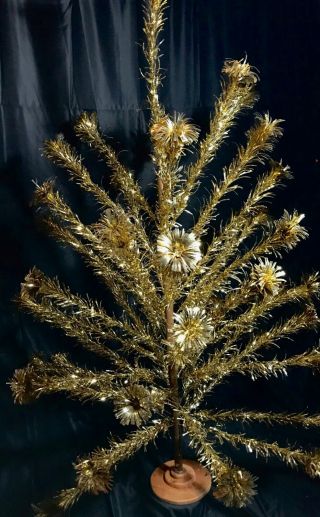 Vintage 50s 60s Mid Century Atomic RARE 6 ' Gold Aluminum Christmas Tree 2