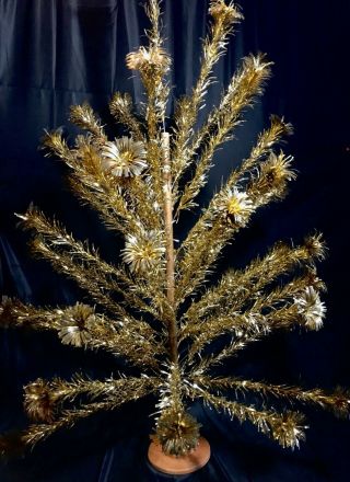 Vintage 50s 60s Mid Century Atomic RARE 6 ' Gold Aluminum Christmas Tree 5