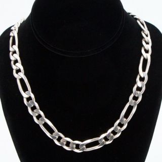 Sterling Silver - Italy 11mm Figaro Link Chain 20 " Necklace - 90g