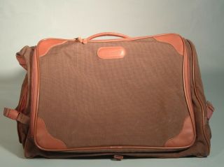 Vintage Coach Garment Bag Luggage Hanging Suitcase Travel Weave Canvas & Leather