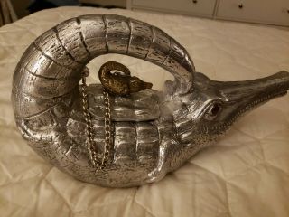 Vintage 1970s 80s Alligator Pitcher Tea Pot Arthur Court Aluminum Brass