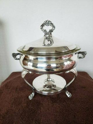 Vtg E B Rogers Silverplate Covered Chafing Warming Dish W/ 1 - 1/2 Qt Pyrex Dish