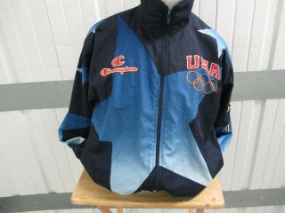 Vintage Champion Usa Summer Olympic Team Atlanta 1996 Large Zip - Up Blue Jacket