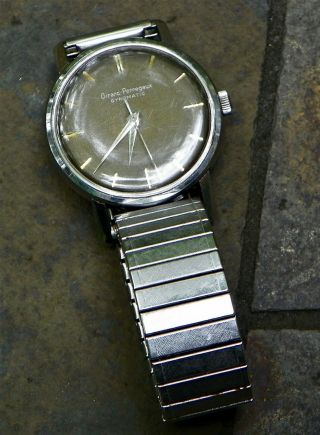 Rare Vintage Girard Perregaux Gyromatic Watch Deep Gray Dial Gold Marks
