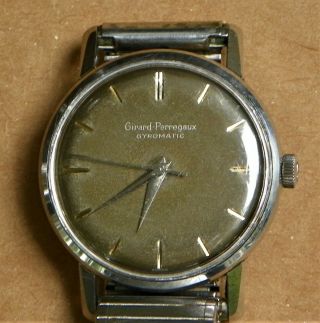 RARE VINTAGE GIRARD PERREGAUX GYROMATIC WATCH DEEP GRAY DIAL GOLD MARKS 3