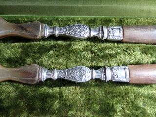 Antique French Sterling Silver Collared & Horn Boxed Carving & Salad Serving Set 3