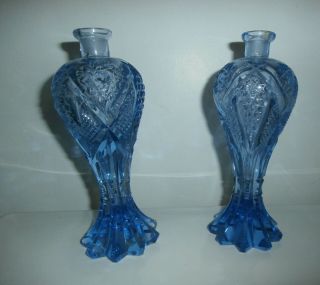 2 Vintage Czech Blue Crystal Cut Glass Bottles 8 " Paris Label Perfume