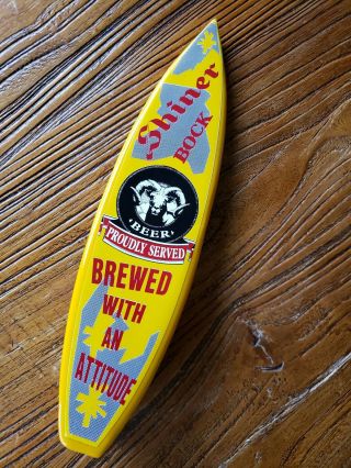 Shiner Bock Beer Vintage Tap Handle Knob " Brewed With Attitude " Surfboard - Rare