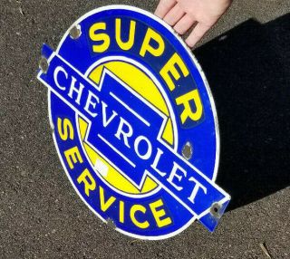 Vintage Chevrolet Trucks Service Motor Oil Gasoline Porcelain Metal Sign