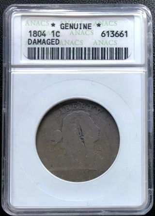 1804 Large Cent Draped Bust Anacs Circulated Reverse Rare 15289