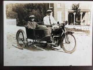 Vintage 1910s - 20s READING STANDARD MOTORCYCLE w/ SIDECAR Old M/C Biker PHOTO 4