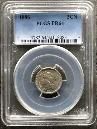 1886 Three Cent Nickel Proof 3c Pcgs Pr64 Rare 11934