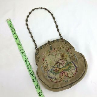 Antique Bird Tapestry Purse gold tone chain and frame with semi - precious stones 5