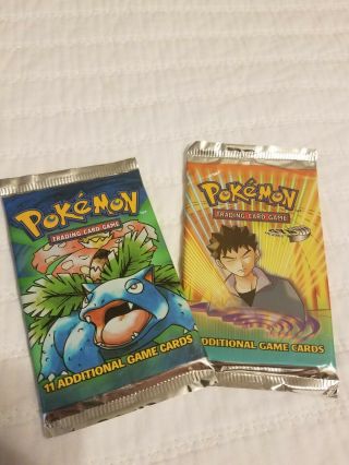 Two Vintage Pokemon Booster Packs.  Base Set One And Gym Heros -