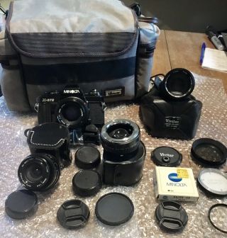 Vintage Minolta X - 570 Slr 35mm Film Camera W/ Lenses And Camera Bag