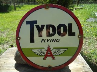 Old Vintage Flying A Tydol Gasoline Porcelain Enamel Gas Pump Sign