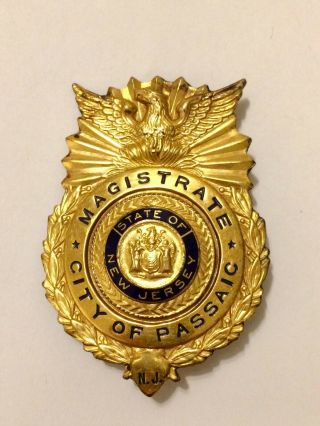Vintage Obsolete Rare Magistrate City Of Passaic N.  J.  Badge Gold Filled