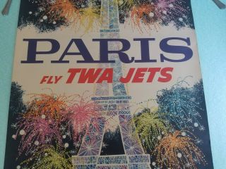 Vintage FLY TWA Travel Poster PARIS David Klein 1960s Plane Airport 3