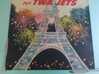 Vintage FLY TWA Travel Poster PARIS David Klein 1960s Plane Airport 4