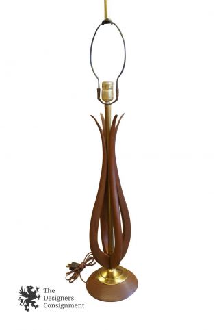 Mid Century Modern Vintage Oak Abstract Table Lamp 26 " Tulip Danish Style Light