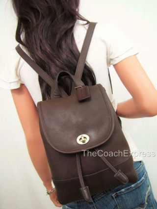 Coach Vintage Brown Leather Drawstring Turnlock Backpack 9960