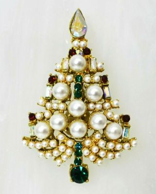 Rare Vintage Stunning Unsigned Beauty 6 Candle Pearl Christmas Tree Brooch
