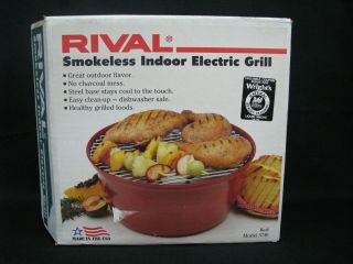 Vintage Nos Red Rival Smokeless Indoor Electric Grill Model 5740 Box