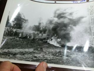 Wwii Ap Wire Photo German Shot Down Plane Burns After Crash In Normandy Dsp412