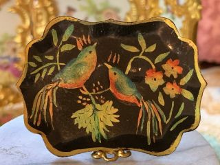 Artisan Miniature Dollhouse Antique Tin Hand Painted Serving Tray Tole Birds