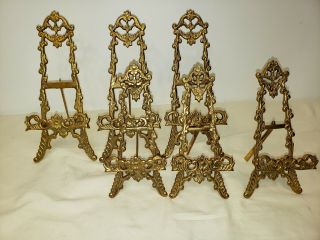 6 Vintage Ornate Solid Brass Easel Picture Frame Book Stand 7 " & 10 " Victorian