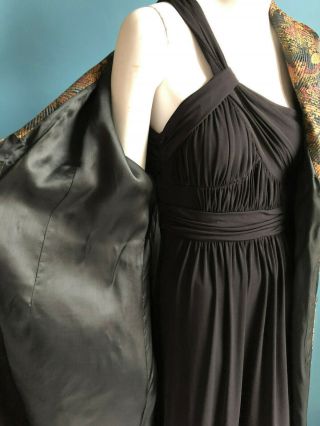 Antique 1920s Asian Black Silk Quilted Brocade Robe Gatsby Red Carpet Glam Med 7