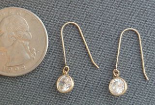 Vintage Bezel Set Open Back Faceted Crystal 14k Yellow Gold Hook Dangle Earrings