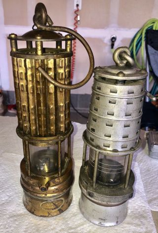 2 Vintage Antique Wolf Coal Mining Miners Flame Safety Lamps Light