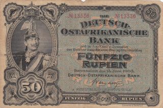 50 Rupien Fine Banknote From German East Africa 1905 Pick - 3 Rare Cheapest