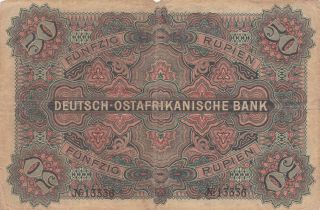 50 RUPIEN FINE BANKNOTE FROM GERMAN EAST AFRICA 1905 PICK - 3 RARE CHEAPEST 2
