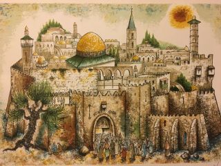 Jerusalem Israel Hebrew Artist Proof A/p Vintage Print 1970 