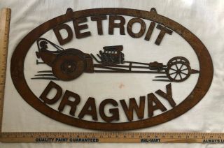 Detroit Dragway Vintage Hot Rod Drag Racing 18x28 Metal Sign Nhra One Of A Kind