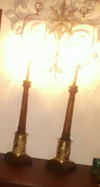 VINTAGE Mid Century Brass & Wood Lamps By Frederick Cooper Buffet 4