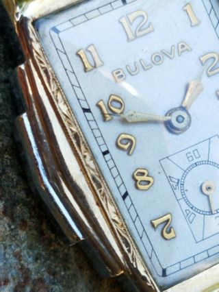 Qb1: Sharp Rare Bulova 1934 Art Deco 2 Tone Gold Ultra Chased Mens Vintage Watch