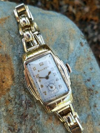 QB1: SHARP RARE BULOVA 1934 ART DECO 2 TONE GOLD ULTRA CHASED MENS VINTAGE WATCH 2