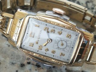 QB1: SHARP RARE BULOVA 1934 ART DECO 2 TONE GOLD ULTRA CHASED MENS VINTAGE WATCH 3