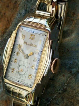 QB1: SHARP RARE BULOVA 1934 ART DECO 2 TONE GOLD ULTRA CHASED MENS VINTAGE WATCH 6