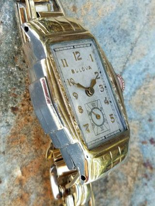 QB1: SHARP RARE BULOVA 1934 ART DECO 2 TONE GOLD ULTRA CHASED MENS VINTAGE WATCH 7